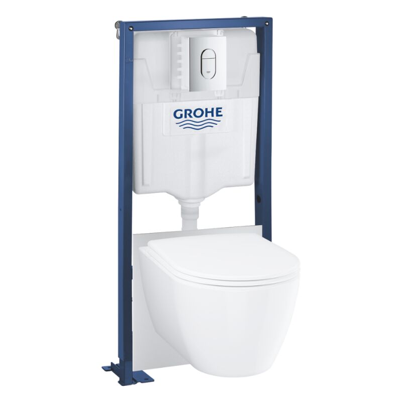 Pack wc suspendu sans bride Essence + abattant + plaque chromée + bâti - Grohe