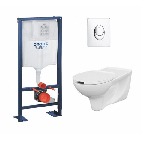 Grohe – Pack WC suspendu PMR – Bâti support Rapid SL autoportant – Cuvette sans bride 3/5L – Plaque de commande chromée Skate Air