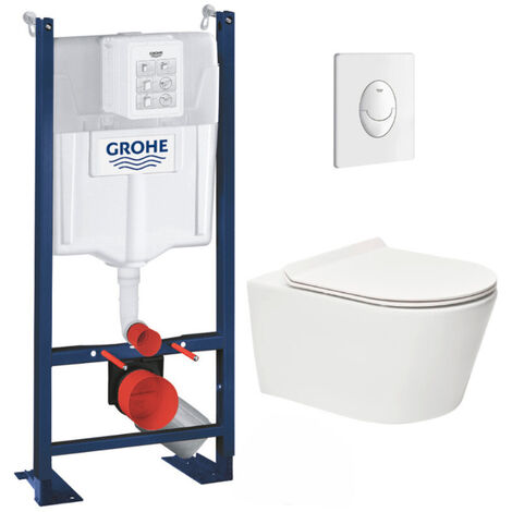 Grohe – Pack WC suspendu Rapid SL – WC sans bride Brevis – Abattant ultra-fin softclose – Plaque blanche – PROJECTBREVIS3