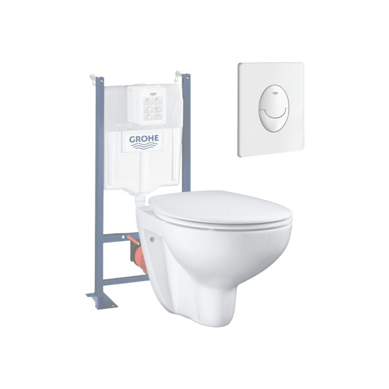 Pack wc suspendu sans bride Bau Ceramic + abattant + plaque blanche + bâti - Grohe