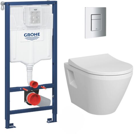 Grohe – Pack WC suspendu sans bride Integra – Bâti Rapid SL avec abattant softclose – Plaque chrome – Réservoir 6-9L avec réglage