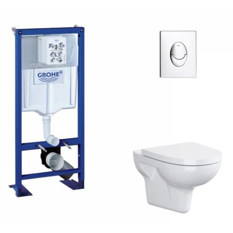 Grohe – Pack WC suspendu sans bride VELVET – Bâti support Rapid SL autoportant – Plaque de commande chromée Skate Air – Réservoir 6-9L