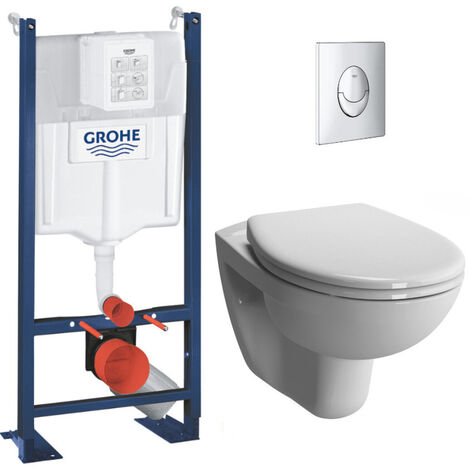 Grohe – Pack WC suspendu Vitra Normus – Bâti-autoportant Rapid SL – Abattant softclose – Plaque chrome – PROJECTNORMUS2