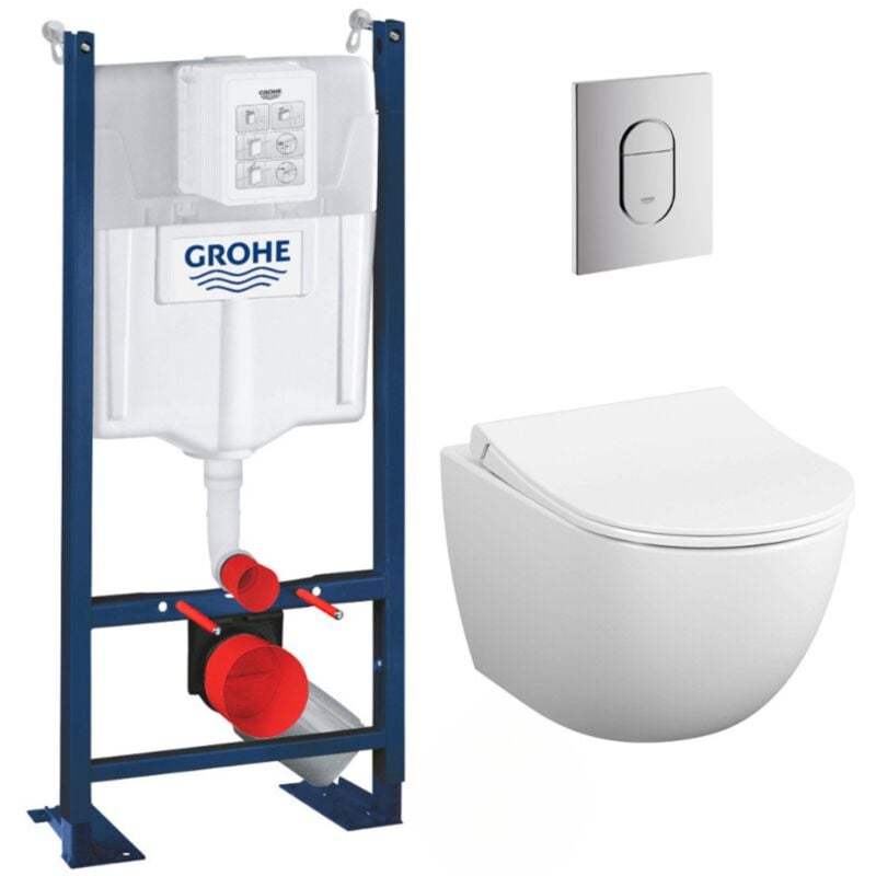 Pack wc Vitra Sento sans bride + Rapid sl autoportant nf + Arena Cosmopolitan Plaque de commande wc, chrome (ProjectSento-8) - Grohe