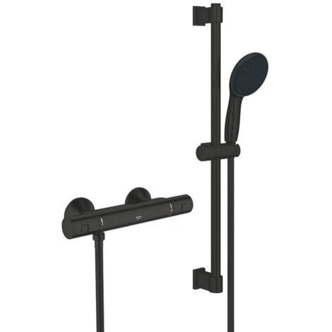 Grohe Precision Start QuickFix Ensemble de douche - thermostatique - avec raccords - barre curseur 60cm - avec douchette 1 jet - Noir mat