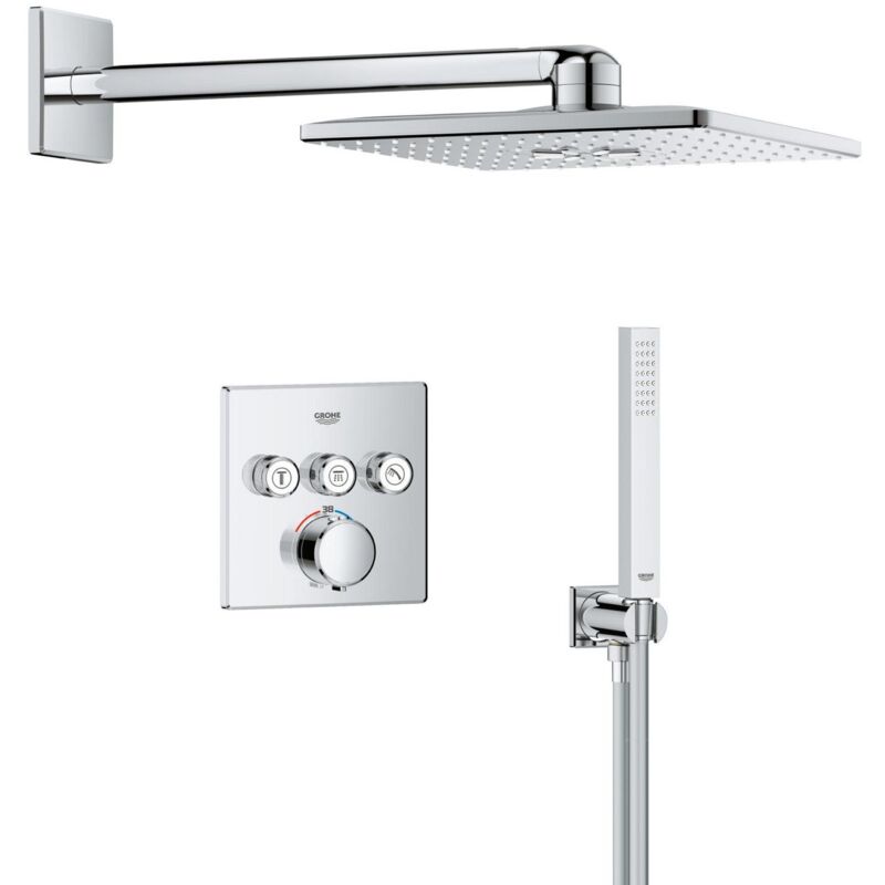 Precision SmartControl Set de douche encastrée façade thermostatique + Douche de tête 2 jets + Douchette, chrome (G34875000) - Grohe