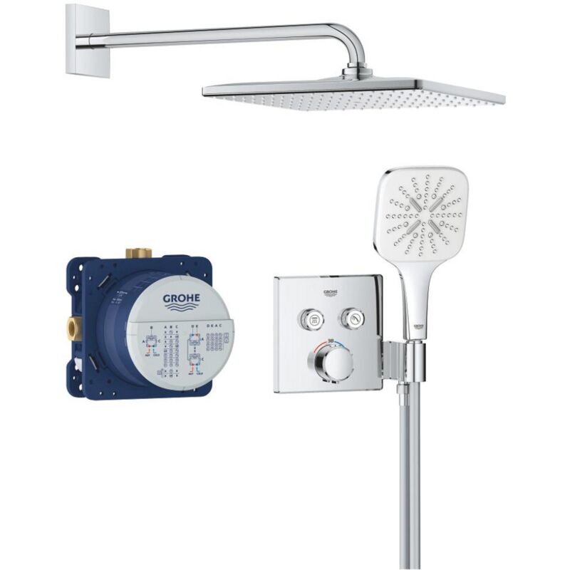 Precision SmartControl Set de douche encastrée façade thermostatique + Douche de tête + Douchette 3 jets, chrome (G34876000) - Grohe