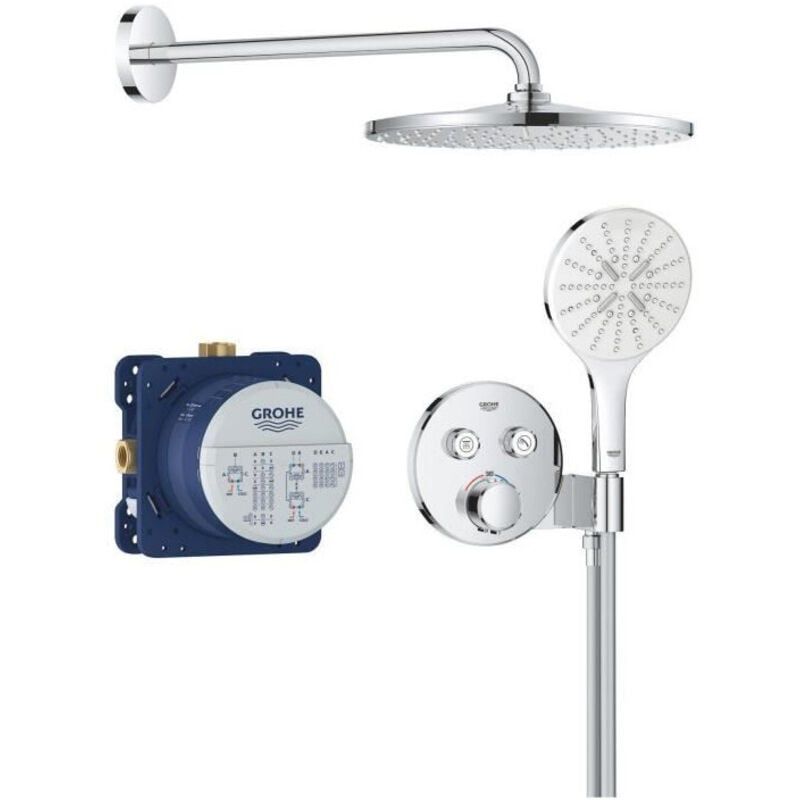 Precision SmartControl Set de douche encastrée façade thermostatique + Douche de tête + Douchette 3 jets, chrome (G34877000) - Grohe
