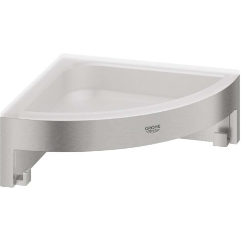 GROHE QuickFix - Start Cube - Eckduschtablette - Supersteel-Finish 41106DC0 (zum Schrauben oder Kleben)