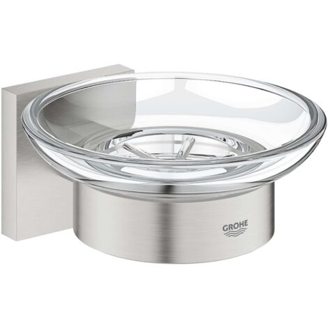 GROHE QuickFix - Start Cube - Seifenschale mit Halter - Finition Supersteel 41096DC0 (zum Schrauben oder Kleben)