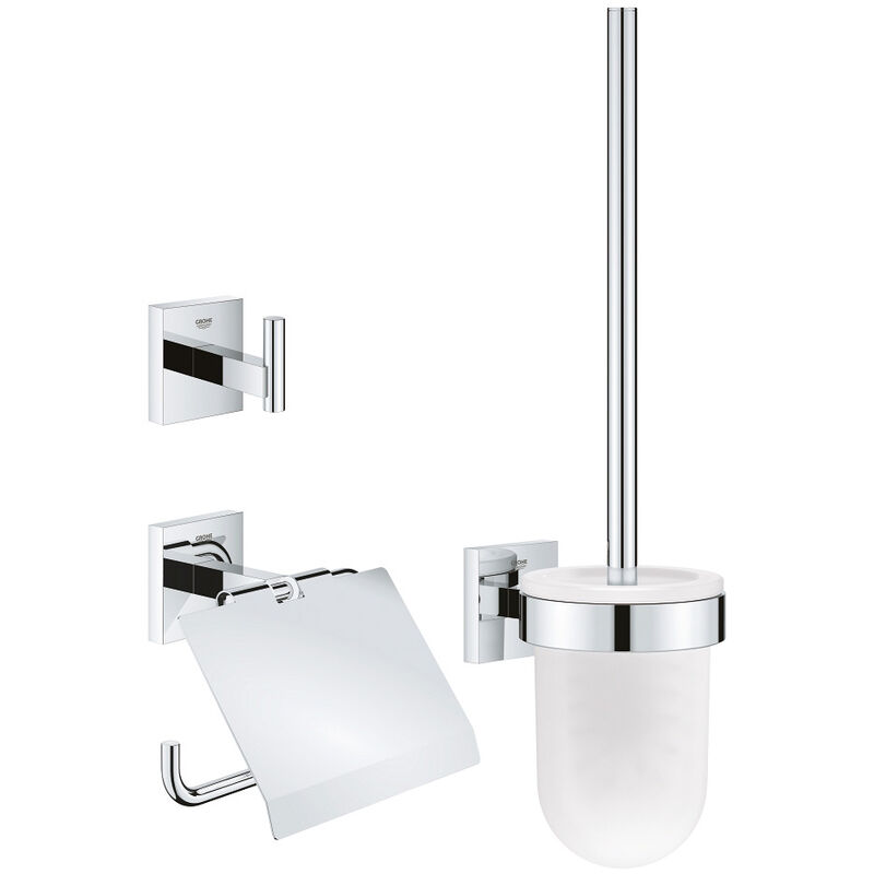 GROHE QuickFix - Start Cube - Set d'accessoires 3 en 1 pour WC - Finition Chromée 41123000 (à visser ou à coller)