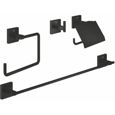 Grohe QuickFix Start Cube - Set di accessori da bagno 4 in 1, nero opaco 411152430