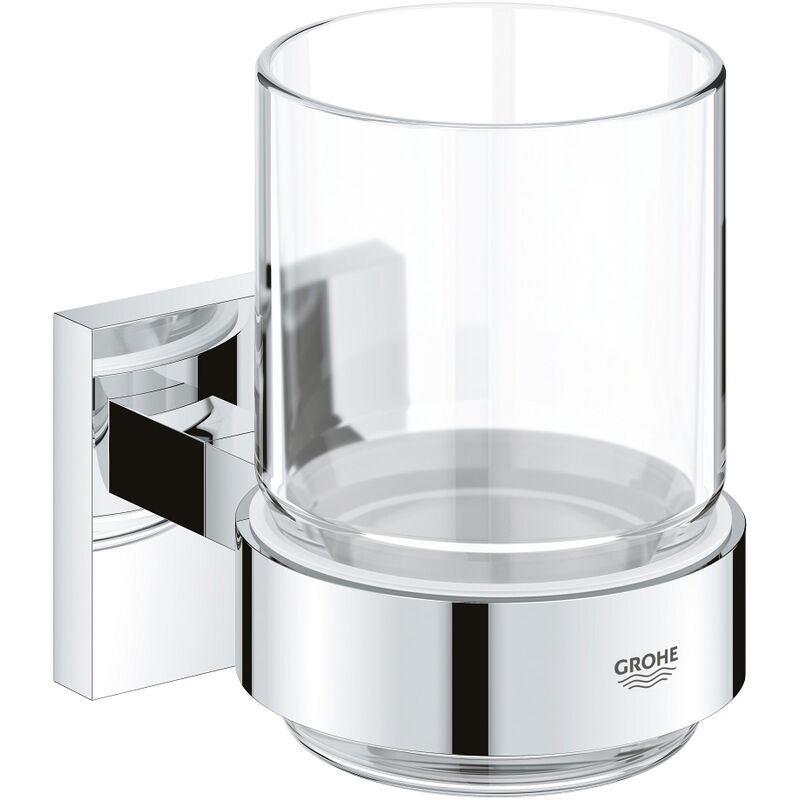 QuickFix - Start Cube - Verre en cristal avec support - Finition Chromée 41097000 (à visser ou à coller) - Grohe