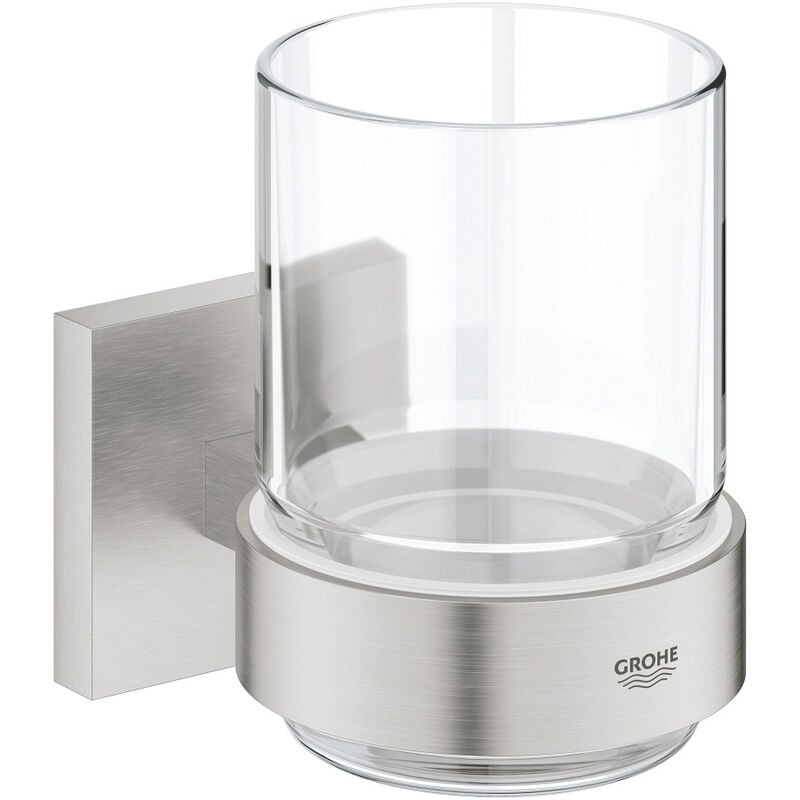 QuickFix - Start Cube - Verre en cristal avec support - Fintion Supersteel 41097DC0 (à visser ou à coller) - Grohe