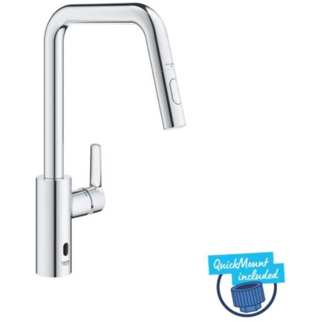 Grohe QuickFix Start - Elektronische Spültischarmatur mit ausziehbarer Brause, Batteriebetrieb, verchromt 1012430000