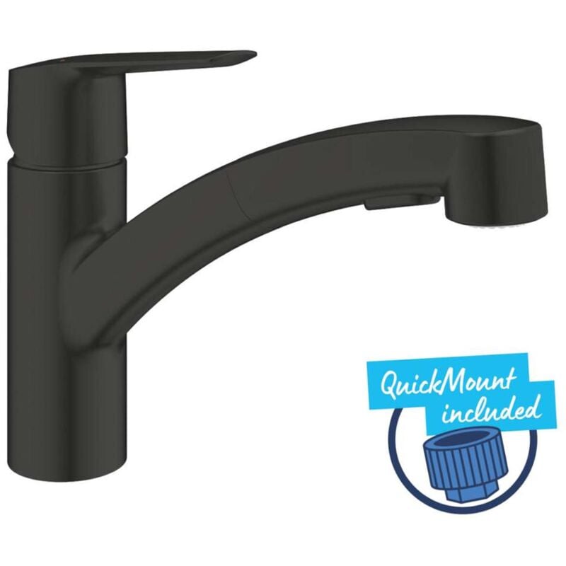 QuickFix Start - Mitigeur d'évier avec douchette extractible, noir mat 305312431 - Grohe