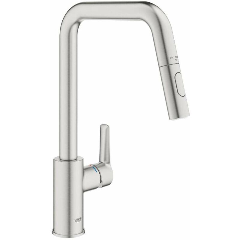 Grohe - QuickFix Start - Mitigeur d'évier avec douchette extractible, supersteel 30631DC0