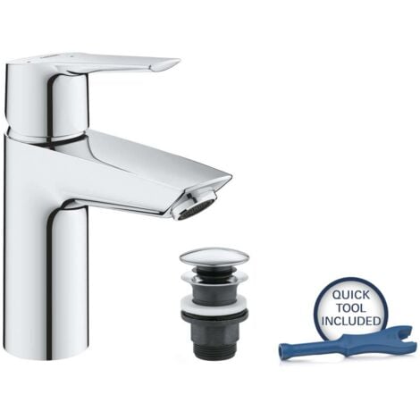 Grohe QuickFix Start - Waschtischarmatur mit Push-Open Ablaufgarnitur, CoolStart, Chrom 23551002
