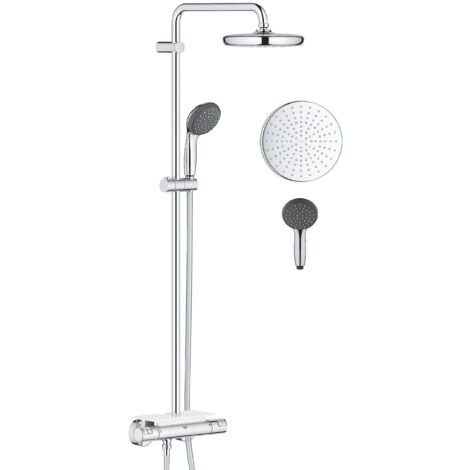 GROHE QUICKFIX Vitalio Start 210  Sistema Doccia con Miscelatore Termostatico  Cromo Braccio Doccia Girevole Soffione a Getto Fisso Rain con Mensola Porta Oggetti26814001