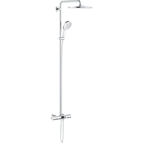 Grohe Rainshower Duschsystem 26657000 chrom, mit Aufputz-Thermostat, Duscharm 45cm schwenkbar