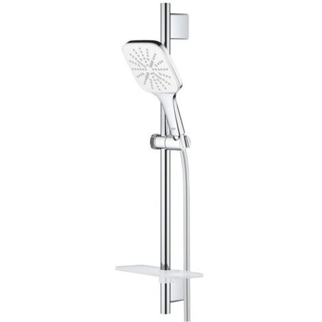 Grohe Rainshower SmartActive Brausestangenset 130 Cube, Moon White/Chrom, 600mm, Silverflex 1,750mm, 8,5l/min, 3 Strahlarten