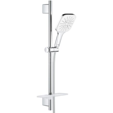 Grohe Rainshower SmartActive Cube - Set de douche de tête 130 9,5 l/min, 3 jets, barre 60 cm et flexible, blanc lunaire 26584LS0