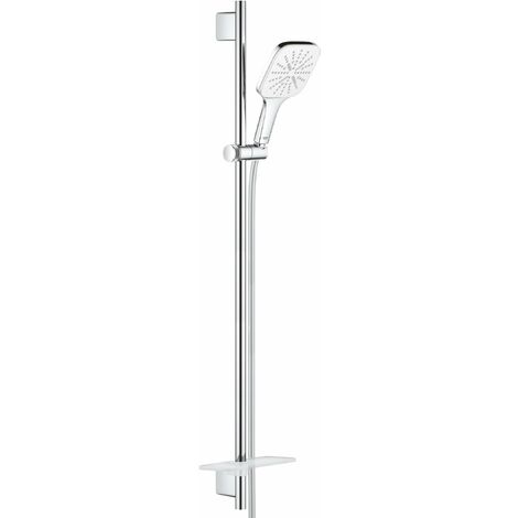 Grohe Rainshower SmartActive Cube - Set doccetta 130 9,5 l/min, 3 getti, asta 90 cm e flessibile, bianco luna 26587LS0