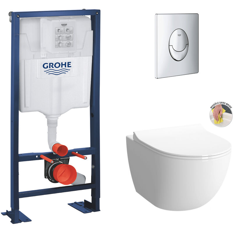 Grohe - Rapid sl Bâti Support autoportant, cuvette Vitra Sento sans bride + abattant frein de chute (AutoportantSENTO2)