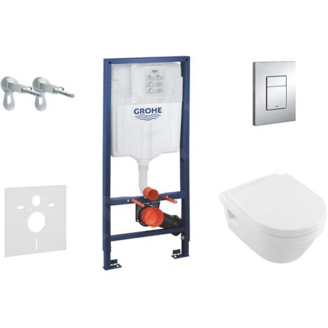 Grohe Rapid SL - Bâti-support pour WC suspendu + cuvette et siège Villeroy & Boch, plaque Skate Cosmopolitan, chrome 38528SET-KB