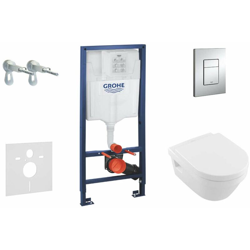 Rapid sl - Bâti-support pour wc suspendu + cuvette et siège Villeroy & Boch, plaque Skate Cosmopolitan, chrome 38528SET-KB - Grohe