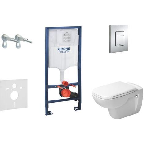 Grohe Rapid SL - Ensemble bâti-support, cuvette de toilette et siège D-Code, Rimless, SoftClose, plaque Skate Cosmo, chrome