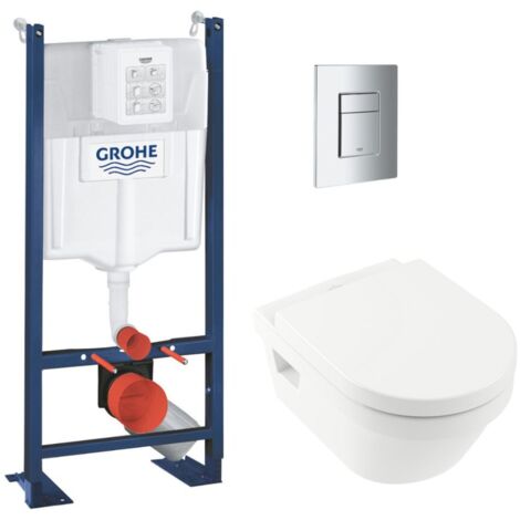 Grohe RAPID SL Pack Bâti-support + Cuvette sans bride + Abattant + Plaque chrome (PROJECTARCHI4-1)