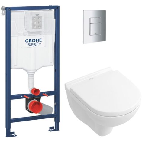 Grohe Rapid SL Pack Bâti-support + cuvette sans bride + Abattant + Plaque chrome (RAPIDSL-O.NOVO49-1)
