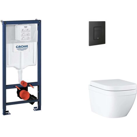 Grohe Rapid SL - Set bâti-support, cuvette, abattant SoftClose et plaque de déclenchement Even, Triple Vortex, phantom black SANI11BB5116