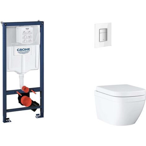 Grohe Rapid SL - Set bâti-support, cuvette, abattant SoftClose, plaque de déclenchement Skate Cosmopolitan, Triple Vortex, Moon White SANI11BB3123