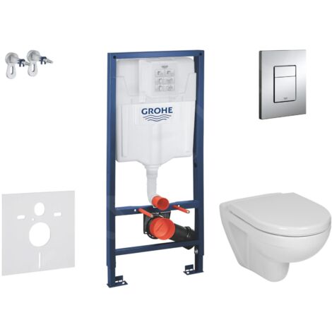 Grohe Rapid SL - Set bâti-support, WC et siège Jika Lyra Plus, plaque de déclenchement Skate Cosmopolita, chrome 38528SET-KJ2