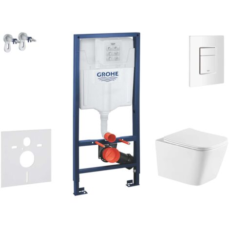 Grohe Rapid SL - Set con modulo di installazione, vaso WC Arkas I e copriwater softclose, placca di comando Skate Cosmopolitan, bianco alpino SANI11BA3115