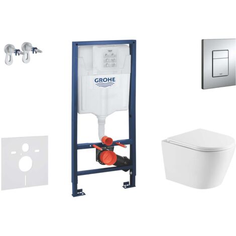 Grohe Rapid SL - Set con modulo di installazione, vaso WC Nefia e copriwater softclose, placca di comando Skate Cosmopolitan, cromo SANI11BA1108