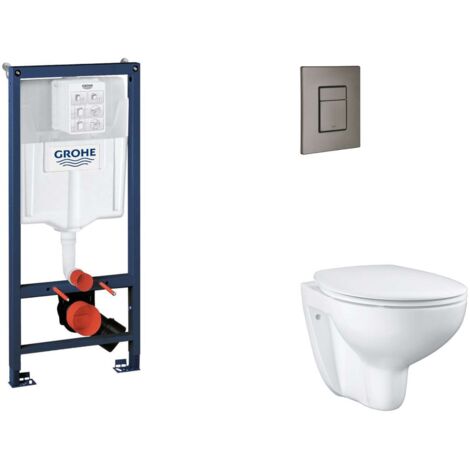 Grohe Rapid SL - Set con modulo d'installazione per WC a parete, copriwater WC SoftClose, placca di comando Skate Cosmopolitan, Hard Graphite spazzolato SANI11BB5114