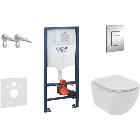 Grohe Rapid SL - Set de bâti-support, WC suspendu Rimless + abattant SoftClose Tesi, plaque de déclenchement Skate Cosmopolitan, chrome 38528SET-KE
