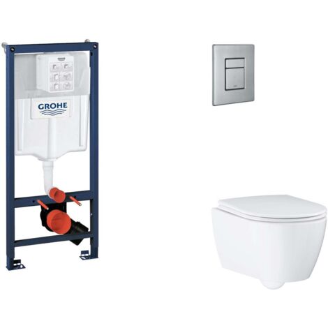 Grohe Rapid SL - Set Vorwandelement, WC mit Softclose-Sitz und Skate Cosmopolitan-Betätigungsplatte, Edelstahl gebürstet SANI11BB2124