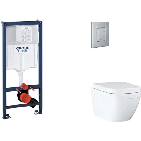 Grohe Rapid SL - Set Vorwandelement, WC mit Softclose-Sitz und Skate Cosmopolitan-Betätigungsplatte, Triple Vortex, Edelstahl gebürstet SANI11BB2118