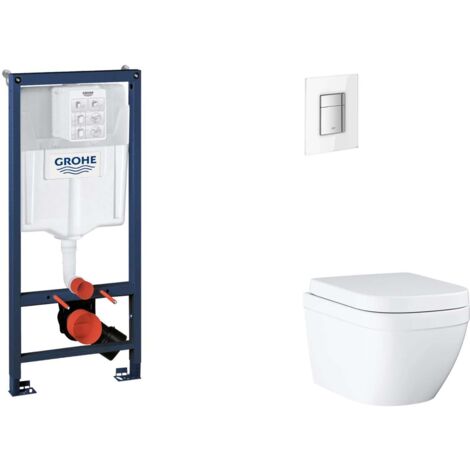 Grohe Rapid SL - Set Vorwandelement, WC mit Softclose-Sitz und Skate Cosmopolitan-Betätigungsplatte, Triple Vortex, Moon White SANI11BB3123