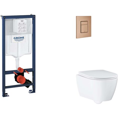 Grohe Rapid SL - Set Vorwandelement, WC mit Softclose-Sitz und Skate Cosmopolitan-Betätigungsplatte, Warm Sunset gebürstet SANI11BB4138