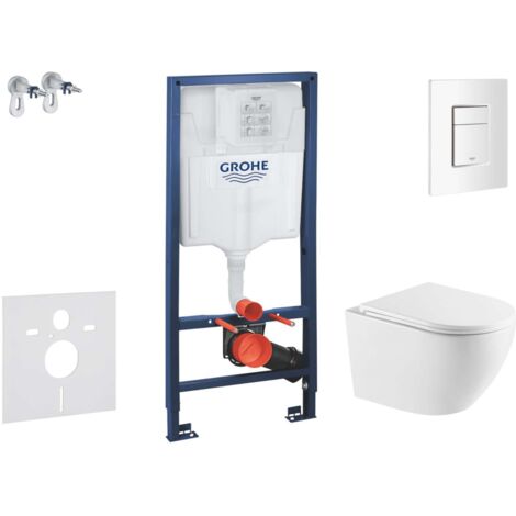 Grohe Rapid SL - Set Vorwandelement, WC Oudee mit Softclose-Sitz und Skate Cosmopolitan-Betätigungsplatte, Alpinweiß SANI11BA3113