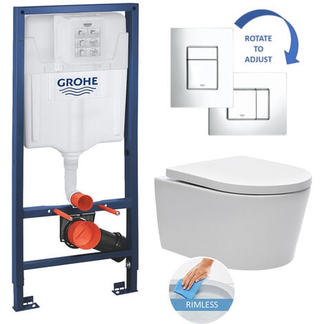 Grohe Rapid SL toilet frame + SATrimless toilet bowl + Chrome Skate plate (RapidSL-SATrimless)