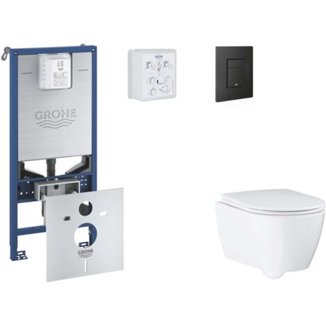 Grohe Rapid SLX - Set bâti-support, cuvette, abattant SoftClose et plaque de déclenchement Even, phantom black SANI11BB5110