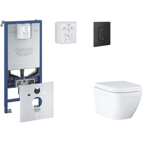 Grohe Rapid SLX - Set bâti-support, cuvette, abattant SoftClose et plaque de déclenchement Even, Triple Vortex, phantom black SANI11BB5104