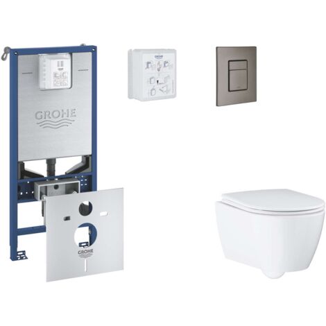 Grohe Rapid SLX - Set bâti-support, cuvette, abattant SoftClose, plaque de déclenchement Skate Cosmopolitan, Hard Graphite brossé SANI11BB5111