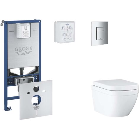 Grohe Rapid SLX - Set bâti-support, cuvette, abattant SoftClose, plaque de déclenchement Skate Cosmopolitan, Triple Vortex, chrome SANI11BB2104